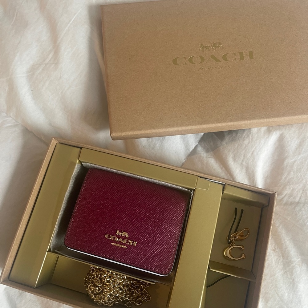 Oxblood Coach Mini Wallet on Chain